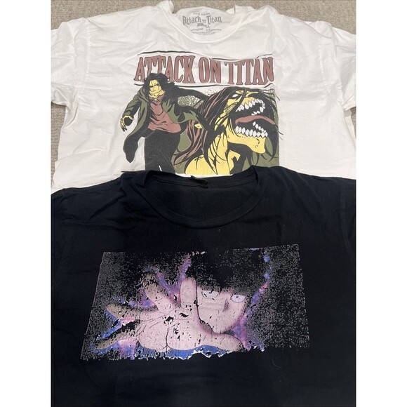 Attack on Titan & Mob Psycho 100 Lot of 2 Shirts Manga Anime Sz Large - Picture 1 of 13